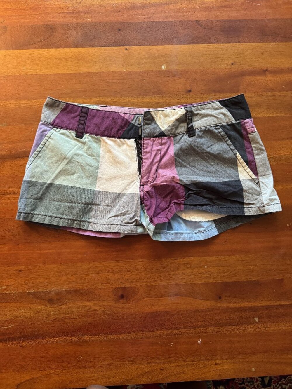 Volcom Plaid Shorts Purple Gray Skate Surf Women's